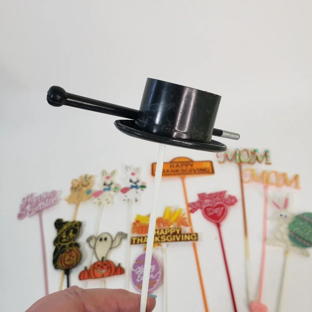 Vintage Hard Plastic Floral Picks Holidays Halloween Thanksgiving Easter Top Hat